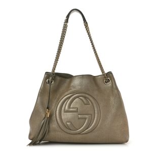 Gucci Pebbled Calfskin Medium Soho Chain Shoulder Bag Golden Beige