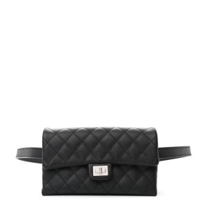 Chanel Grained Calfskin Quilted 2.55 Reissue Flap Belt Bag Clutch  Black