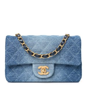 Chanel Washed Denim Quilted Mini Rectangular Flap Blue