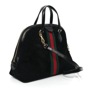 Gucci Suede Patent GG Web Medium Ophidia Top Handle Dome Bag Black