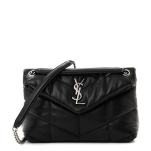 Saint Laurent Lambskin Quilted Small Loulou Puffer Monogram Chain Satchel Black