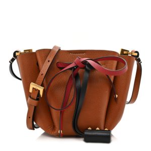 Valentino Garavani Grainy Calfskin VLogo Bucket Bag Brown