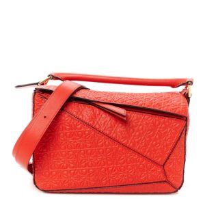 Loewe Calfskin Embossed Small Puzzle Bag Red