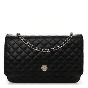 Chanel Lambskin Micro Quilted Wallet On Chain WOC Black