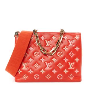 Louis Vuitton Lambskin Embossed Monogram Coussin PM Coquelicot Red