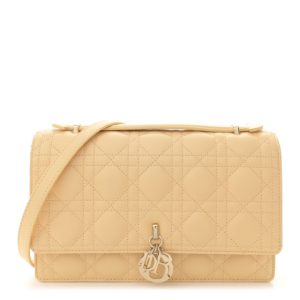 Christian Dior Lambskin Cannage My Dior Top Handle Bag Yellow