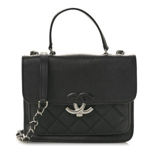 Chanel Grained Calfskin Quilted Small CC Box Top Handle Flap Black