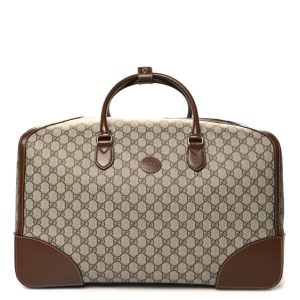 Gucci GG Supreme Monogram Azalea Calfskin Retro Interlocking G Duffle Bag Beige Ebony Brown Sugar