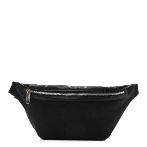 Gucci Monogram Jumbo GG Textured Dollar Calfskin Web Belt Bag Black