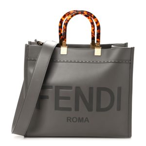 Fendi Vitello King Plexiglass Logo Embossed Medium Fendi Sunshine Shopper Tote Moon