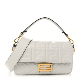 Fendi Nappa FF 1974 Embossed Baguette White