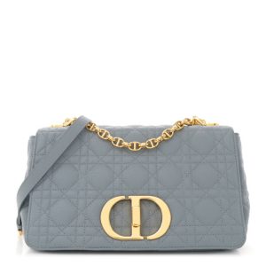 Christian Dior Supple Calfskin Cannage Medium Caro Bag Ethereal Grey