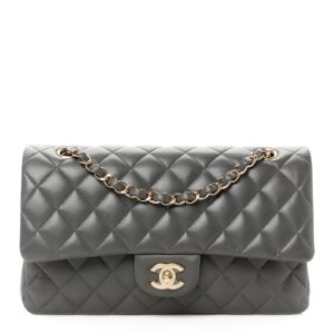 Chanel Lambskin Quilted Medium Double Flap Dark Grey