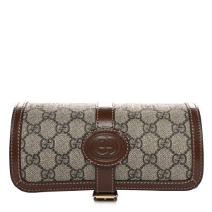 Gucci GG Supreme Monogram Calfskin Watch Travel Case Beige Ebony Brown Sugar
