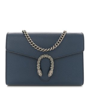 Gucci Dollar Calfskin Crystal Mini Dionysus Chain Wallet Blue Agata Black Diamond