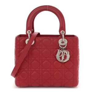 Christian Dior Lambskin Cannage Medium Lady Dior Red