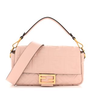 Fendi Nappa FF 1974 Embossed Baguette Rosa Quarzo