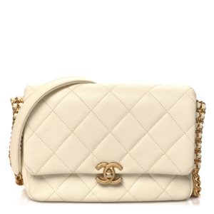 Chanel Shiny Caviar Quilted Small Chain Melody Flap White