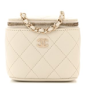 Chanel Caviar Quilted Mini Vanity Case With Chain White