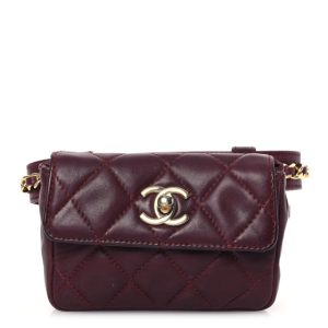 Chanel Lambskin Diamond Stitched Waist Chain Belt Flap Bag Burgundy