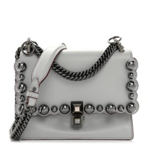 Fendi Vitello Liberty Scalloped Studded Small Kan I Shoulder Bag Grigio Perla