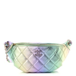 Chanel Gradient Metallic Lambskin Quilted Walking Mood Waist Bag Fanny Pack Pink Purple Green
