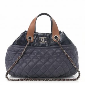 Chanel Iridescent Calfskin Quilted Small In The Mix Tote Navy