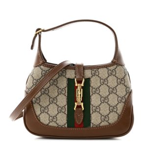 Gucci GG Supreme Monogram Azalea Calfskin Web Mini Jackie 1961 Hobo Beige Ebony Brown Sugar