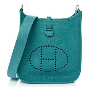 Hermes Taurillon Clemence Evelyne TPM Bleu Paon