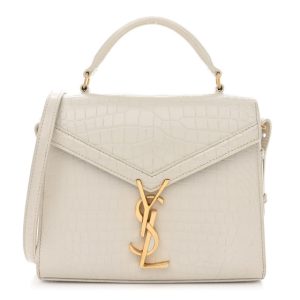 Saint Laurent Crocodile Embossed Mini Classic Monogram Cassandra Top Handle Crema Soft