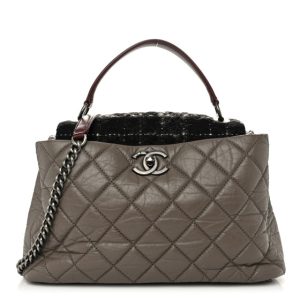 Chanel Aged Calfskin Tweed Large Quilted Portobello Tote Grey