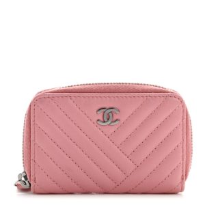 Chanel Lambskin Quilted Crossing Zip Around Coin Purse Pink
