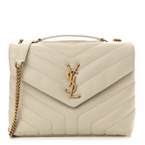 Saint Laurent Calfskin Y Quilted Monogram Small Loulou Chain Satchel Crema Soft