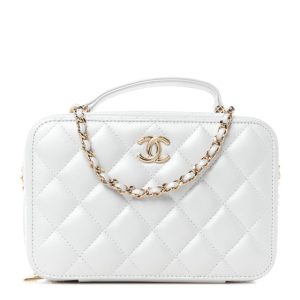 Chanel Metallic Lambskin Quilted Top Handle Vanity Case Silver