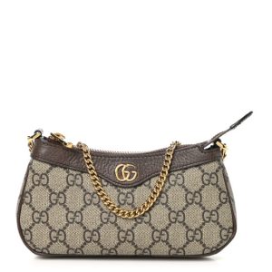 Gucci GG Supreme Monogram Textured Dollar Calfskin Mini Ophidia Chain Bag Beige Ebony