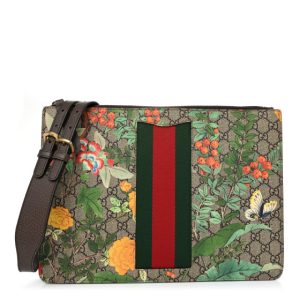 Gucci GG Supreme Monogram Tian Web Large Flat Messenger Beige Multicolor New Acero