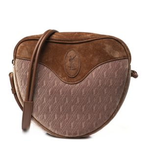 Saint Laurent Velvet Suede Le Monogramme Coeur Crossbody Brown