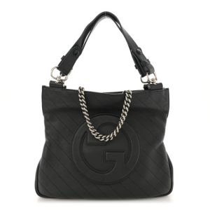 Gucci Calfskin Diagonal Stitched Small Blondie Tote Black
