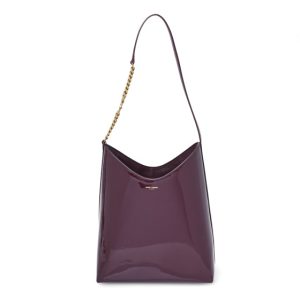 Saint Laurent Patent Calfskin Sac Hobo Dark Red Wine