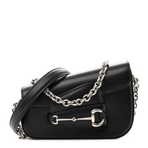 Gucci Calfskin Mini Horsebit 1955 Asymmetric Shoulder Bag Black