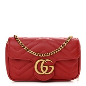 Gucci Calfskin Matelasse Super Mini GG Marmont Shoulder Bag Hibiscus Red