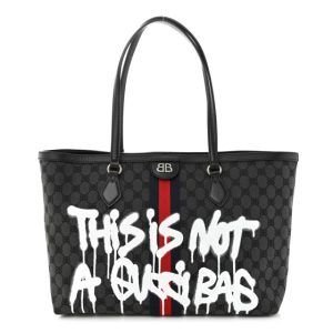 Gucci X BALENCIAGA BB Monogram Web Graffiti Medium Ophidia Shopping Tote Beige New Acero