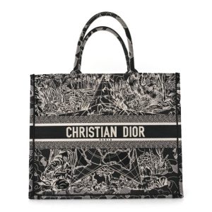 Christian Dior Canvas Embroidered Large Around The World Book Tote Black White