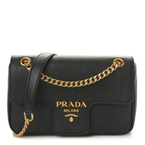 Prada Saffiano Flap Shoulder Bag Black