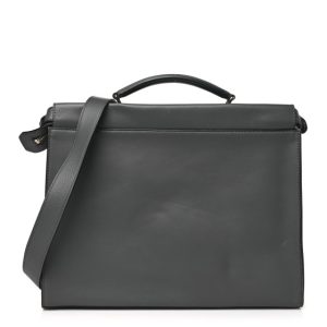 Fendi I Vitello Grace FF 1974 Embossed Large Peekaboo Iconic Fit Satchel Anthracite