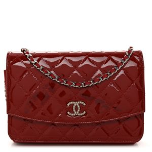 Chanel Patent Quilted Brilliant Wallet On Chain WOC Red