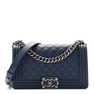 Chanel Calfskin Quilted Medium Boy Flap Dark Blue
