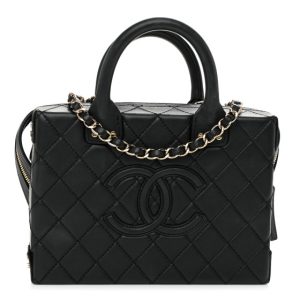 Chanel Calfskin Quilted Studded Square Vanity Case Black
