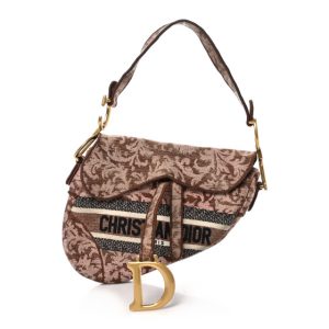 Christian Dior Canvas Embroidered Brocart Saddle Bag Metallic Pink