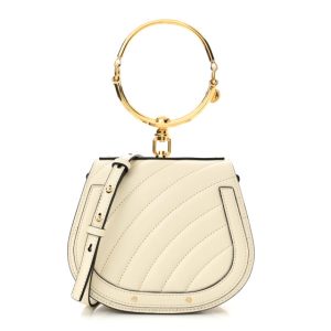 Chloe Calfskin Suede Quilted Small Nile Bracelet Bag Natural White